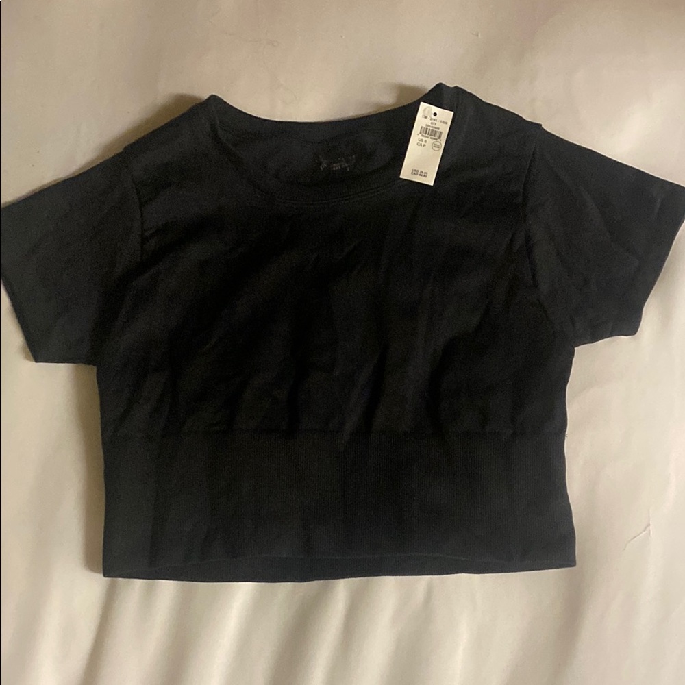Aerie Black Fitted Crop Short Sleeve Tee